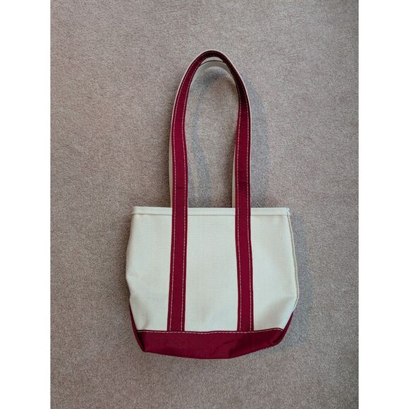Vintage 80s Small Red LL Bean Zip Boat and Tote Long Strap Stiff Canvas Made USA - Picture 1 of 6